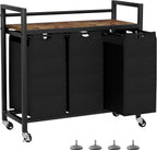 Laundry Hamper, Laundry Basket, Laundry Sorter with 3 Removable Bags, Clothes Basket with 3 Compartments, Wheels, Shelf for Laundry Room Bathroom Bedroom (3 Bags-Black)