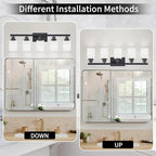 Bathroom Vanity Light, 5-Light Vanity Lighting Fixture Over Mirror for Bathroom, 30" Matte Black Wall Light Fixture, Wall Sconces with Frosted Glass Shade for Mirror Bedroom Living Room