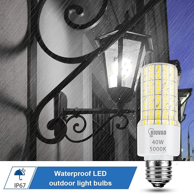 Led Light Bulbs 300W Equivalent Super Bright 5000Lm 5000K Cool Daylight White Led Bulb E26/E27 Medium Base 40w Waterproof Leds Corn Light Bulb for Outdoor Indoor Lamp Bedroom Office Garage-2 Pack