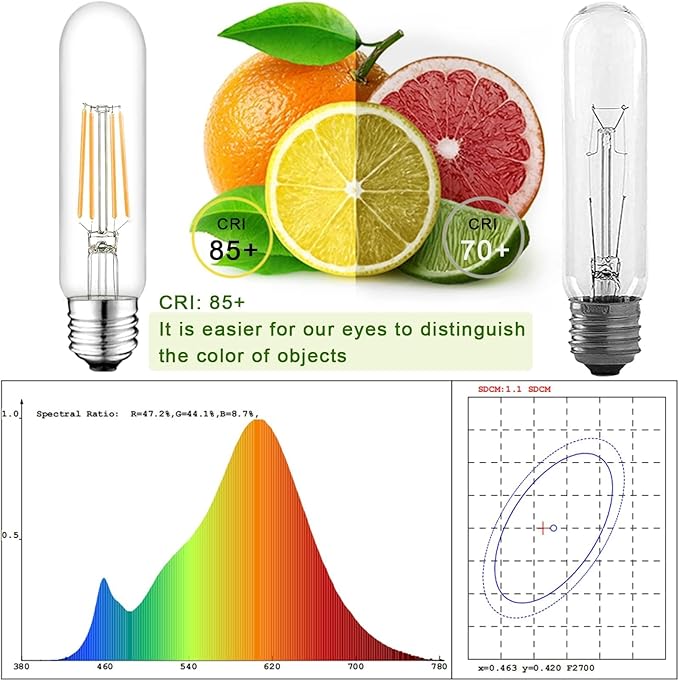 5 Inch Edison Bulb, 6000K Cool White E26 Led Bulb 6W Dimmable, 800LM T10 T9 Bulb Clear Glass Tubular Light Bulbs, AC 120V Equal 80 Watt Bulbs for Chandelier Pendant Wall Light - 6Pack