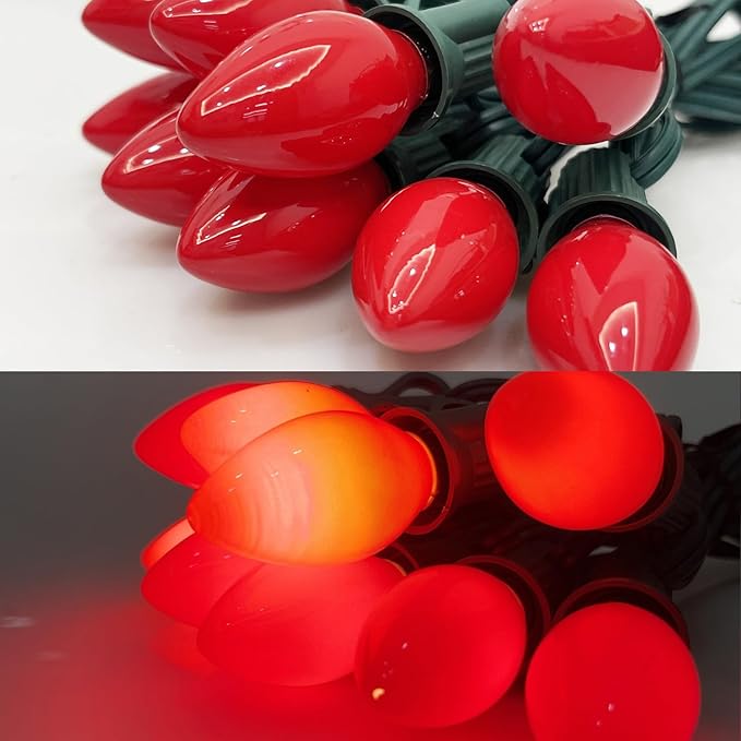 SUNSGNE 25 Pack C7 LED Red Replacement Christmas Light Bulbs, 0.6W LED Night Light Bulbs for Christmas Indoor Outdoor Patio String Lights, C7/E12 Candelabra Base