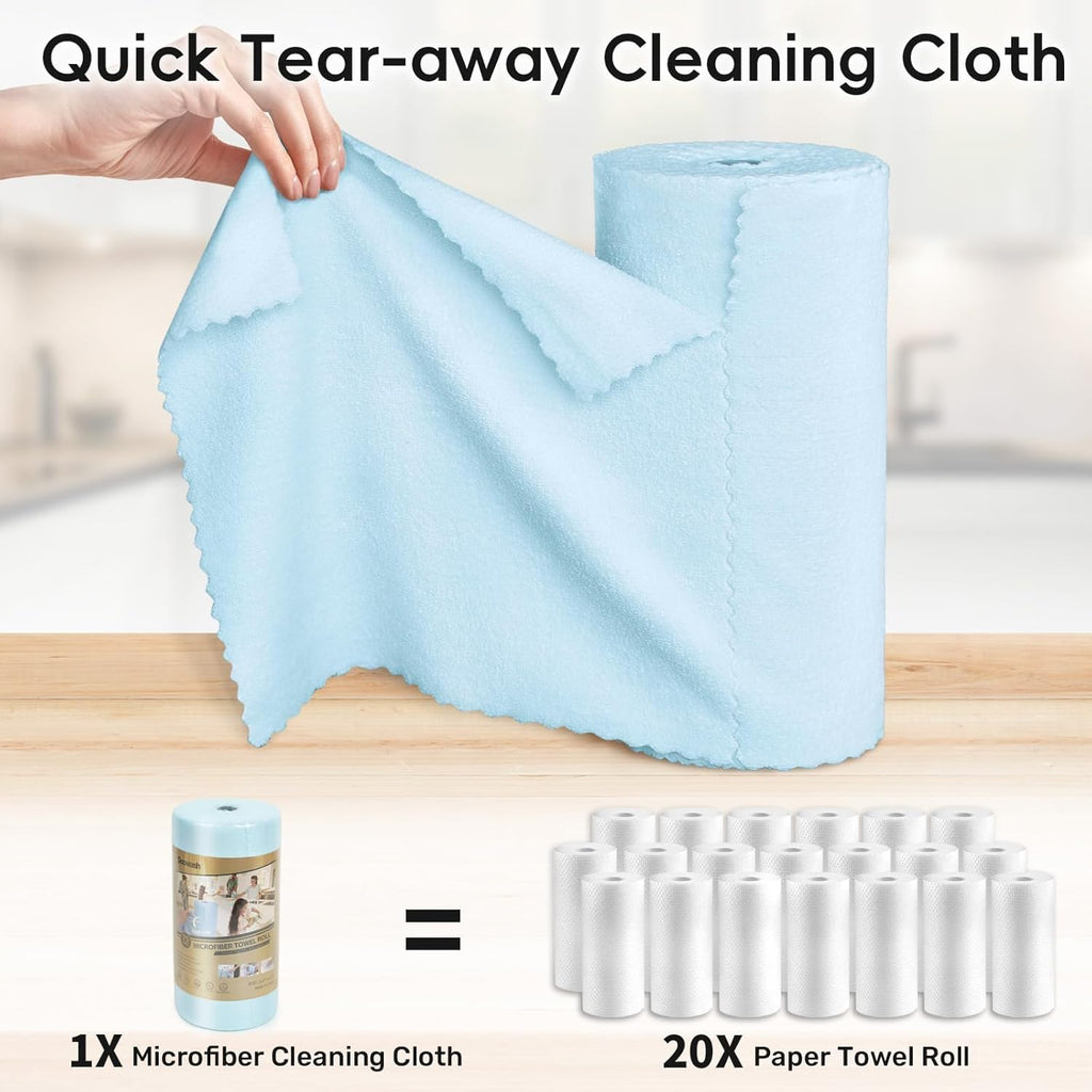 Microfiber Cleaning Cloths Roll, 75 Pack Tear Away Microfiber Towels Roll, 12" x 12" Lint Free Rags, Reusable Cleaning Cloths, Washable, Scratch Free,Ultra Absorbent Dish Rags(Blue)