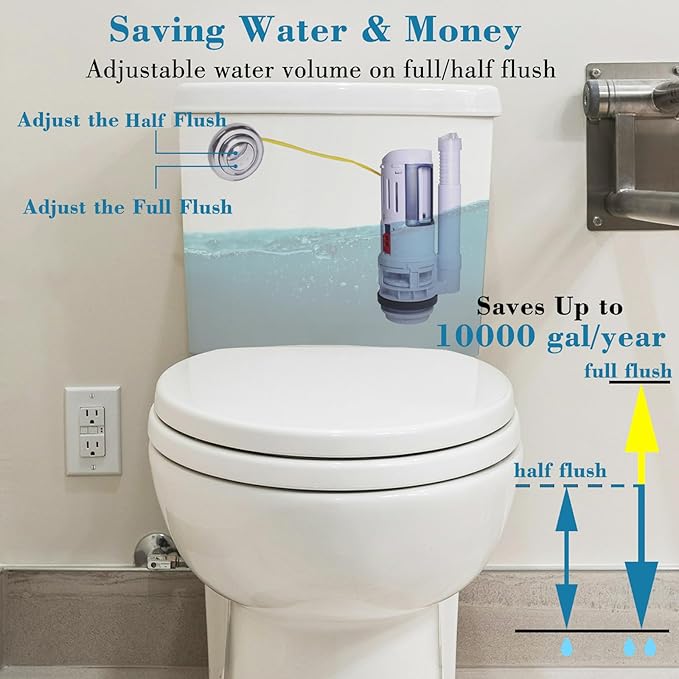 2-Inch Toilet Flush Valve Dual Flush Valve Replacement with Push Button Converter Toilet Tank to Bowl Bolt Kits Water-Saving Toilet Repair Kit, White