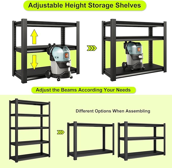 48" W Garage Shelving Heavy Duty, 2800 Lbs Loads Garage Storage Shelves Heavy Duty, Metal Shelving Units and Storage Racks, Industrial Utility Shelf,48" Wx18 Dx78 H, Black