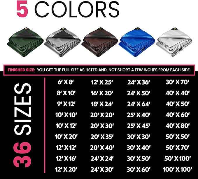 PROTARP Extreme Heavy Duty 22 Mil Tarp Cover, Waterproof, UV Resistant, Rip and Tear Proof, Poly Tarpaulin with Reinforced Edges for Roof, Camping, Patio, Pool, Boat. (Brown/Black 12′ X 25′)