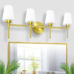 New Bathroom Vanity Light Fixtures 3 Lights Brushed Brass Glass Shade Modern Wall Bar Sconce Over Mirror (Brushed Brass, 4T)