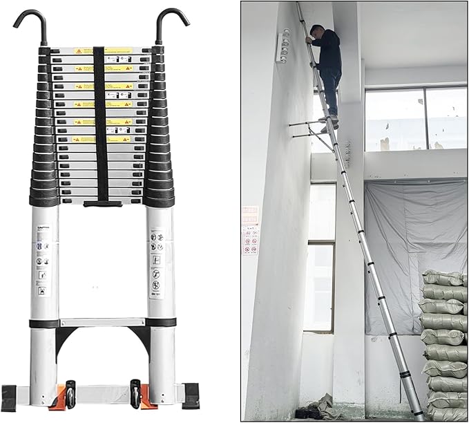 JADDUO Telescoping Ladder,26.2 FT Extension Ladder,Aluminum Lightweight Telescopic Ladder with 2 Triangle Stabilizers, Telescoping Attic Ladders RV Ladders for Travel