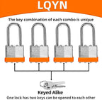 Padlocks with Same Key, LQYN 24 Pcs Laminated Keyed Padlock (1-9/16", 40mm), Keyed Alike Locks, Long Shackle, for Storage Locker, Hasp Latch, Toolbox, Sheds