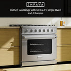 Empava 36 Inch Gas Range with 6.0 Cu. Ft. True Convection, 18,000 BTU Power Searing, 6 Sealed Burners, Convertible NG/LP, Stainless Steel Stove with Oven, CSA Certified