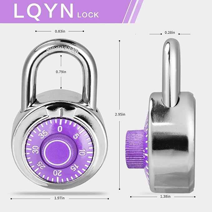 Combination Lock, LQYN Standard Dial Combination Lock, Pack of 48; Purple Turnplate, 2 in. Wide, Fixed Three Digital Combination, for School, Gym & Locker, Toolbox, Gate