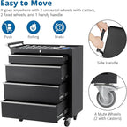 Garvee Rolling Tool Chest, 4 Drawers Tool Storage Cabinet, Toolbox with Wheels, Portable Tool Cabinet Organizer with Locking System & Drawer Liners, Tool Storage Cart for Garage, Workshop, Black