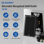 ELEGRP Glossy Black Decorator Electrical Wall Outlet Receptacle, 20A 125V Standard Outlets, 2 Pole 3 Wire, Non-Tamper Resistant, NEMA 5-20R, Self-Grounding, Wall Plate Included, UL Listed, 20 Pack