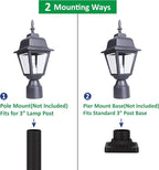 LIT-PaTH Outdoor Post Lighting Fixture Pole Lantern, E26 Medium Base Max 60W, Aluminum Housing Plus Clear Glass, Bulb Not Included, Matte Black Finish, 1-Pack