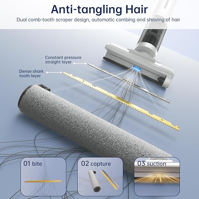 JONR ED12 Lite Wet Dry Vacuum Cleaner, Cordless Vacuum Mop with Self-Cleaning, 0.1” Edge Cleaning, Lightweight (7.7lbs), for Hard Floors & Pet Hair, Anti-Tangle Design