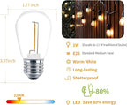 30 Pack S14 Edison Light Bulbs, Shatterproof LED Replacement Bulbs for String Lights, Patio Low Wattage LED Filament Clear Bulb, E26 Medium Base, Warm White 2200K, Non-Dimmable