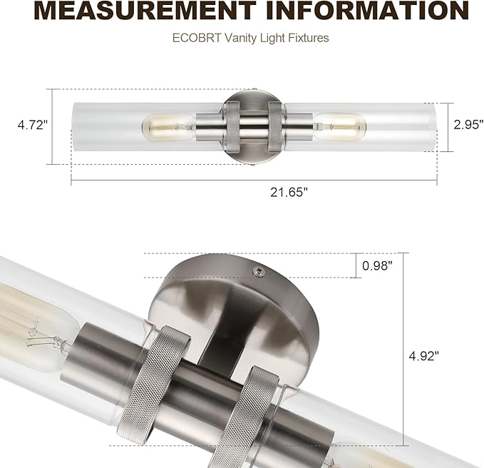 2 Light Bathroom Vanity Light Brushed Nickel, Bathroom Light Fixtures Side Mirror, Vintage Wall Lamp for Bedroom, Modern Bedroom Vanity Lighting Fixtures with Glass Shade