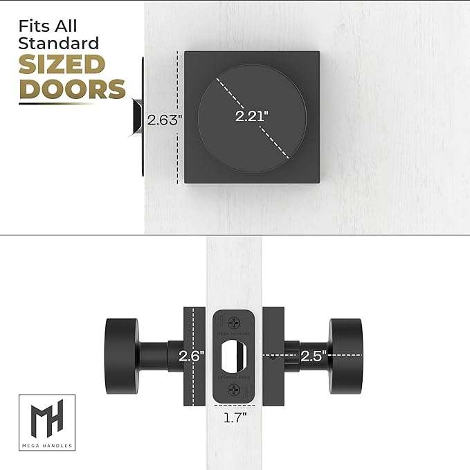 Mega Handles SUANA Privacy Door Knob for Hallway, Closet and Bathroom, Reversible Heavy Duty Design Door Knobs, Fits All Standard Door Sizes Screws Included - Matte Black (1 Pack)