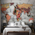 artgeist Premium Wall Mural World Map 157x110 in - XXL Non-Woven Wallpaper Fleece Wall Decor Photo Print Picture Image Design Home Map of The World k-B-0009-a-c