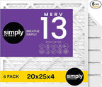 Simply 20x25x4 Air Filter, MERV 13, MPR 1500, 6 Pack, Furnace Air Filter for HVAC (Actual Size:19.5"x24.5"x3.63") DUST, Pet, & Allergy Control