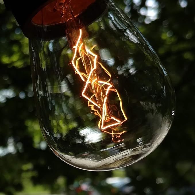Hometown Evolution, Inc. E26 Outdoor Commercial String Lights with Suspended Socket for Weatherproof Heavy Duty Vintage Outside Lighting (S14 Zig Zag Edison 11 Watt Bulbs, 50 Foot 25 Socket)