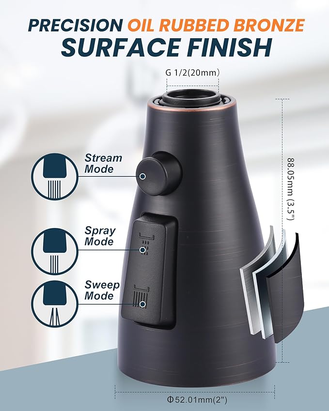 ARCORA Kitchen Faucet Spray Head Oil Rubbed Bronze, 3-Function Kitchen Sink Spray Nozzle with 9 Adapters, Kitchen Faucet Head Replacement Compatible with Moen, Delta, American Standard Faucets