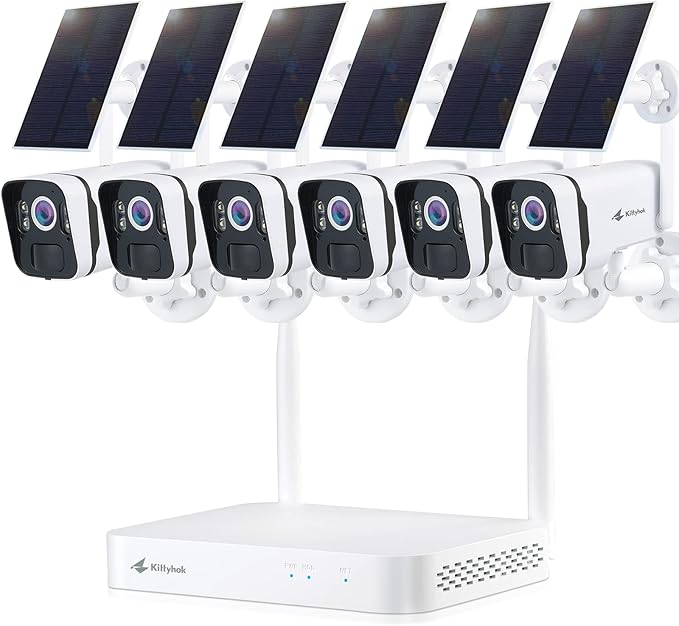 Kittyhok Solar Security Camera System Outdoor, 6pcs 2K Ultra Solar Wireless Security Camera, Smart Human Detection, Spotlight, Forever Power, 10CH NVR, 40 Days Local Storage, 0 Monthly Fee