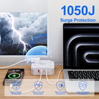 Multiple Outlets Surge Protector Power Strip, 15ft Braided Long Extension Cord with 4 USB Charging Ports(2 USB C) Flat Wall Plug Outlet Heavy Duty Charging Station for Home College Dorm Essentials