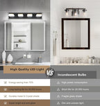 4-Light Dimmable LED Bathroom Vanity Fixture in Black/Gold with White Acrylic Shades, Rotatable Head, Sconce-Style Over-Mirror Lighting 5500K