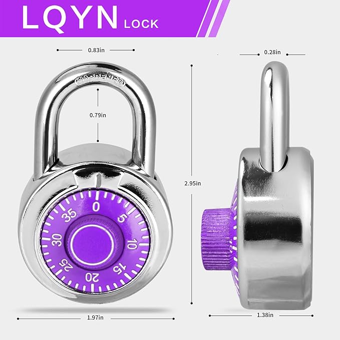 Combination Lock, LQYN Standard Dial Combination Lock, Pack of 100; Purple Turnplate, 2 in. Wide, Fixed Three Digital Combination, for School, Gym & Locker, Toolbox, Gate
