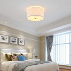 Modern Drum Semi Flush Mount 3-Light Gold Ceiling Lighting Vintage Linen Lamp for Laundry, Kitchen, Basement, Dining, Bedroom