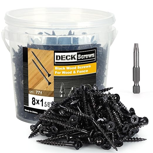 Deck Screws #8X1-5/8’’, T25 Star Torx Drive Flat Head Wood Screws, Black, 5lb