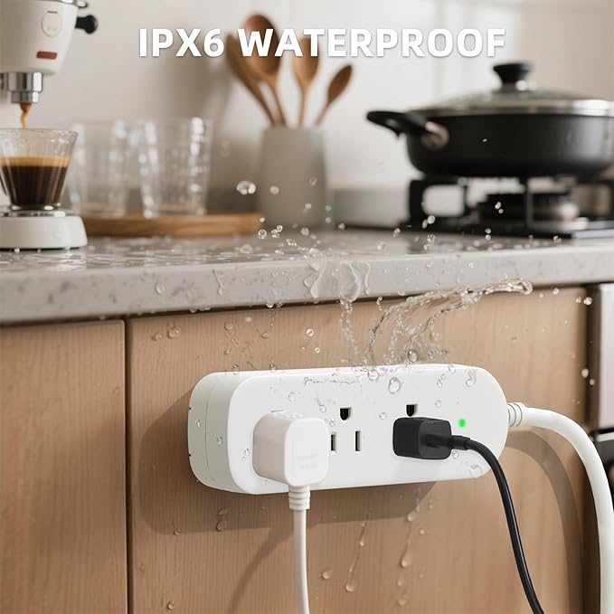 Surge Protector Power Strip, KPQ IPX6 Grade Waterproof Outdoor/Indoor Power Strip Weatherproof with 3 AC Outlets, 5FT Extension Cord, Wall Mountable for Home, Office, Camping-White