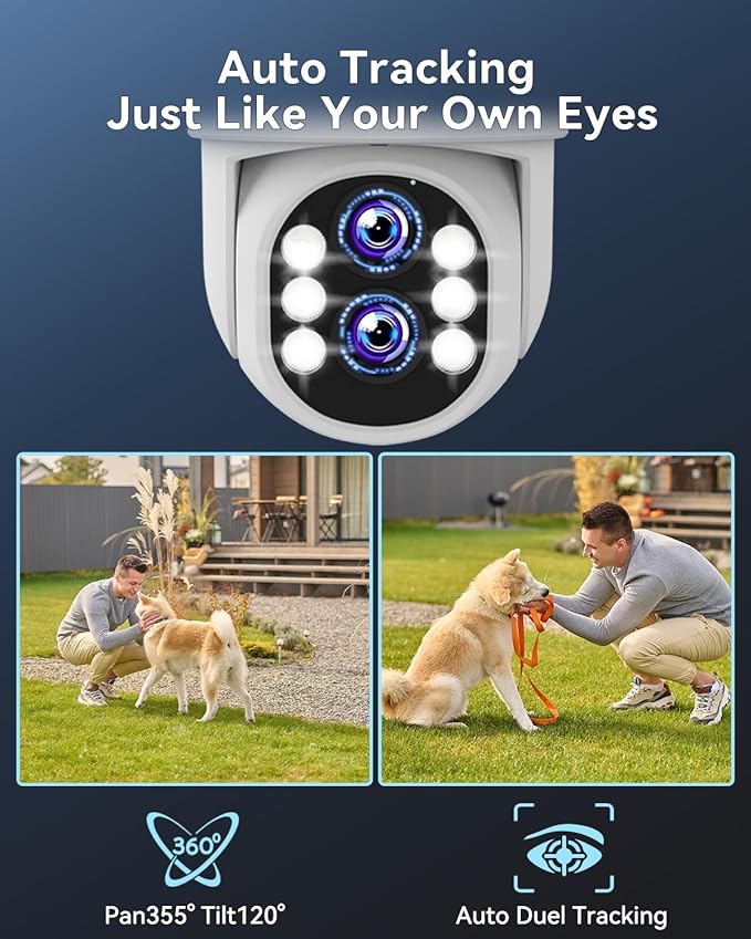 [Dual Lens WiFi6 & 10X Hybrid Zoom] Wireless Security Camera System Outdoor, Auto Tracking 2K+2K 4PCS PTZ Camera for Home Security 10CH Expandable 4K DVR CCTV Security Camera System