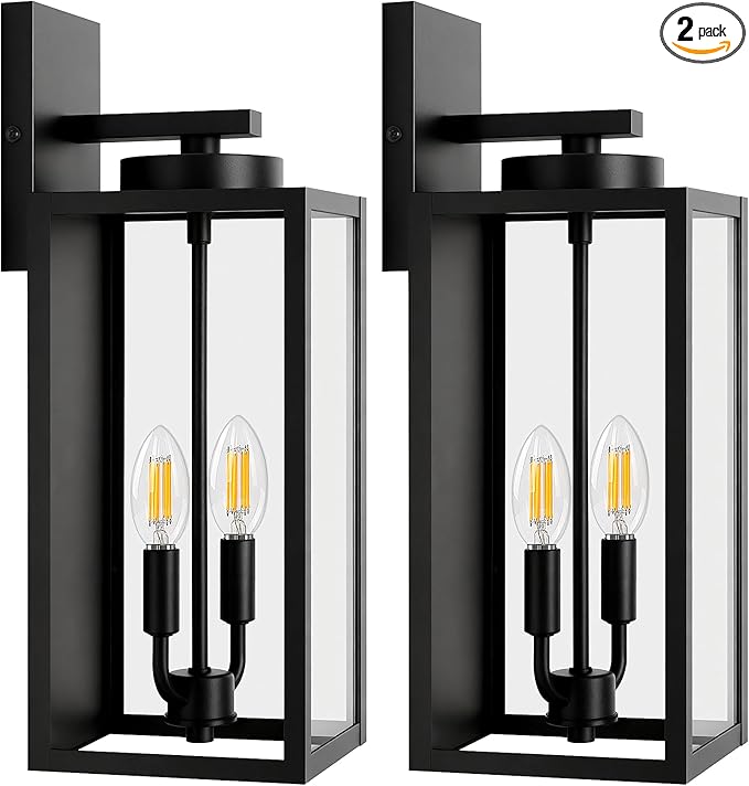 18in Large Outdoor Wall Light Fixtures, Exterior Lighting Fixtures Porch Sconces Wall Mounted, Waterproof Black Outdoor Wall Lanterns Lamps, Outside Lights for House Patio Front Door Entryway, 2-Pack