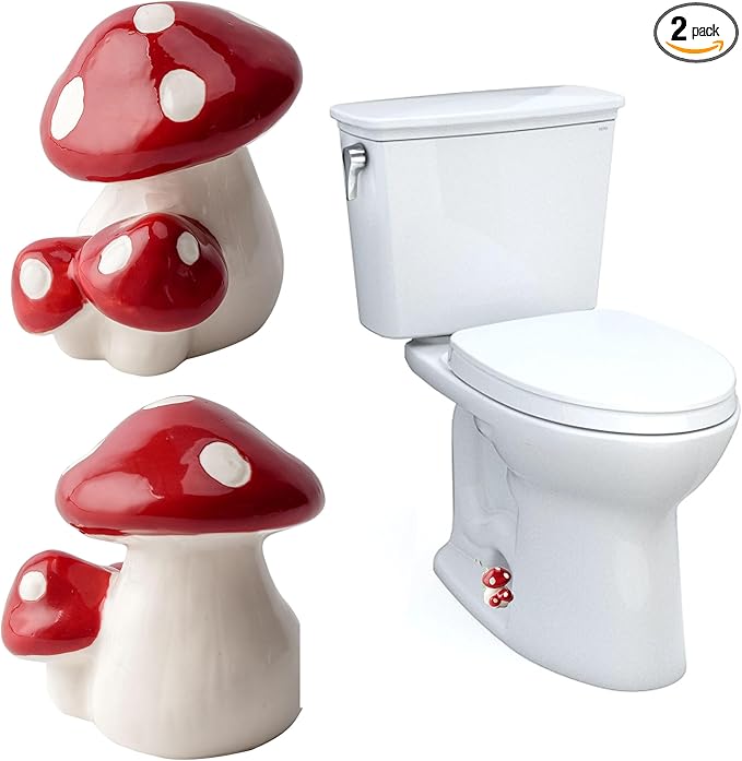 Toilet Bolt Caps, Mushroom Bathroom Decor Toilet Bolt Covers, Fun and Cute Bathroom Decor for Easy Toilet Installation - Decorative Covers for Toilet Bolts (Red Mushroom 2pcs)