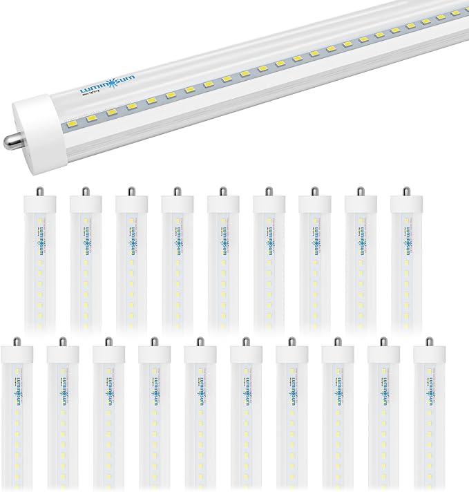 8ft T8 LED Bulbs 40W 80W Equivalent, 5000K Daylight 4000LM, FA8 Single Pin Tube Light, Dual-End Power Ballast Bypass, T8 T10 T12 Fluorescent Replacement, Clear Cover, ETL Certified, 20-Pack