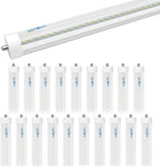8ft T8 LED Bulbs 40W 80W Equivalent, 5000K Daylight 4000LM, FA8 Single Pin Tube Light, Dual-End Power Ballast Bypass, T8 T10 T12 Fluorescent Replacement, Clear Cover, ETL Certified, 20-Pack