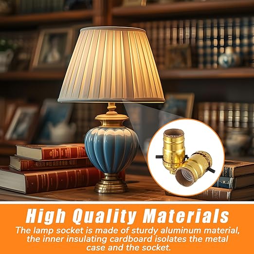 4 Pack UL Listed Lamp Socket with Push On/Off, E26 Threaded Base, Medium Screw Push Socket, Lamp Parts for Floor and Table Lamps, DIY Project, Gold