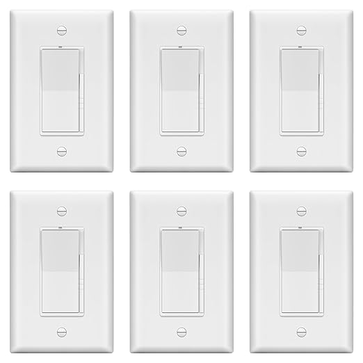 LIDER Dimmer Paddle Switch for Dimmable 300W LED/CFL Lights, 1-Pole or 3-Way, 120 V, Modern Upgrade, UL Listed, Wall Plate Included, White, 6 Pack
