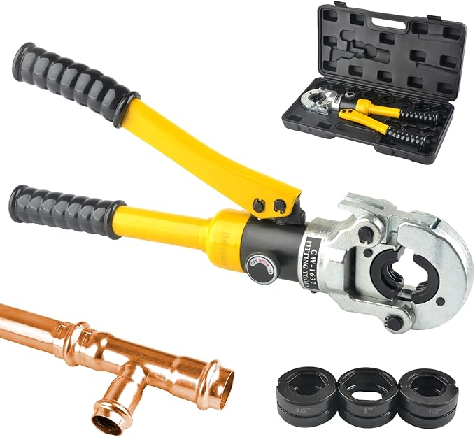 Hydraulic Copper Tube Crimping Tool,Copper Pipe Fittings Crimping and Plumbing Tool with Crimping Dies Jaw 1/2", 3/4", 1"