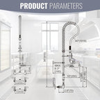 36" Height Commercial Faucet Wall Mount with Sprayer 8" Adjustable Center 10" Swing Spout, Kitchen Sink Faucet with Pull Down Pre-Rinse Sprayer for Restaurant Industrial Kitchen, Chrome