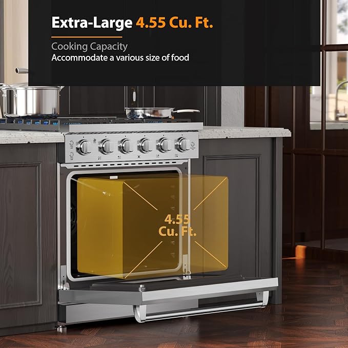 Empava 30 Inch Gas Range with True Convection, 4.55 Cu. Ft Oven, 18,000 BTU Power Burner for Searing, 5 Sealed Burners Cooktop, Convertible NG/LP, Stainless Steel, CSA Certified