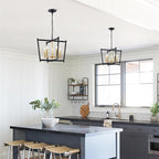 Black Gold Chandelier Light Fixture, Geometric Modern Farmhouse Pendant Light for Dining Living Room Entryway Kitchen Island Bedroom Chandelier, 5 Lights Metal Hanging Ceiling Light, 20 Inch