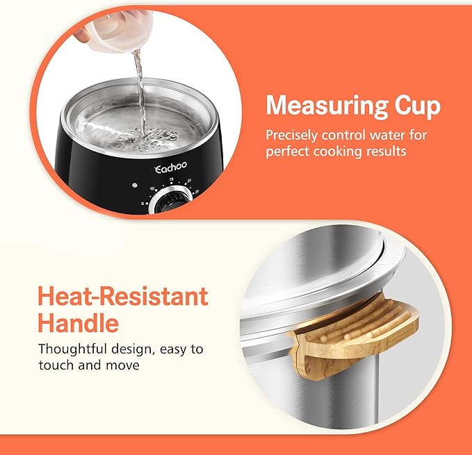 Hard Boiled Egg Cooker - CACHOO 14-Egg Rapid Stainless Steel Egg Boiler with 30-Min Timer & Auto Shut Off, Compact Electric Vegetable Steamer for Cooking, Dishwasher Safe, Black