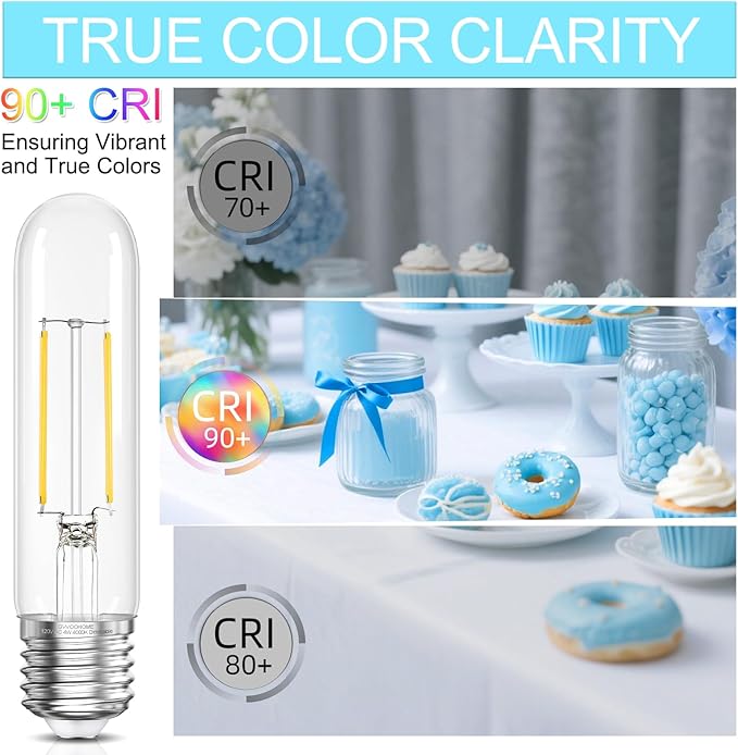 Tubular LED Edison Bulb Dimmable 4000K Neutral White, 4W, 40 watt Equivalent, E26 LED Light Bulbs, T10 Edison Bulbs for Chandeliers, Ceiling Fan, 90+CRI 400LM, 6 Pack