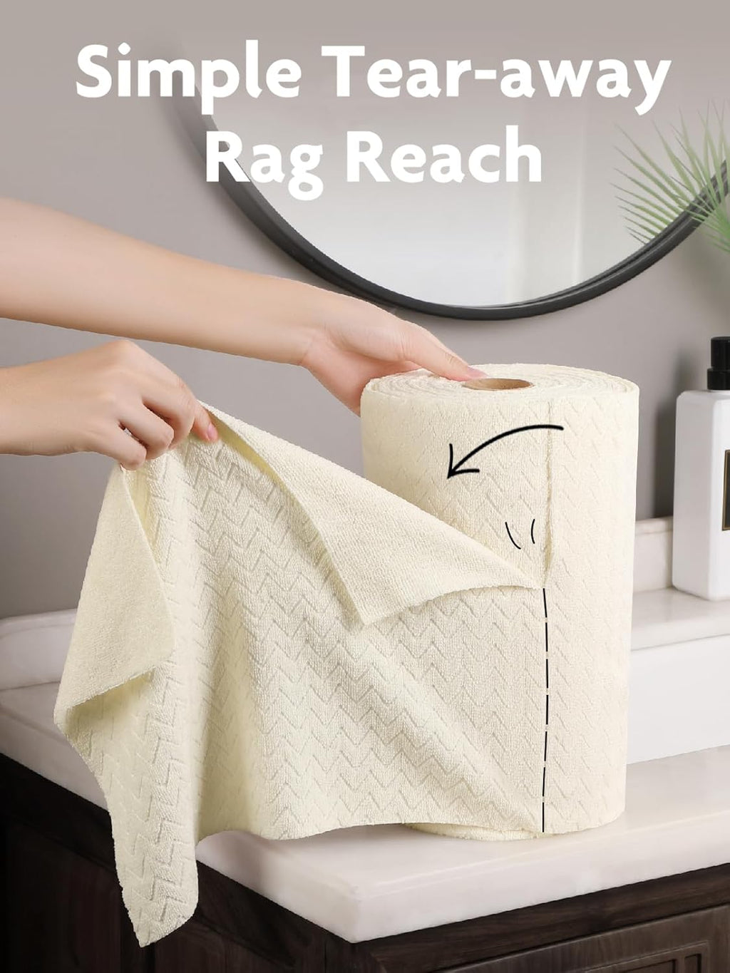 Fantasticlean Microfiber Cleaning Cloth Roll, 12" x 12"- 75 Sheets, Reusable Tear Away Microfiber Towels, Ultra Absorbent Dish Rags for Car, Home or Office (Beige Ripple)