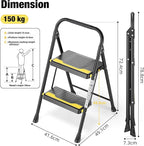 2 Step Ladder, Heavy-Duty Pass 800lb Capacity Test, Wide Anti-Slip Steps & Secure Handrail Compact, Folding Step Stool Portable Design for Home, Kitchen, Office, Pantry, Closet Use, Black