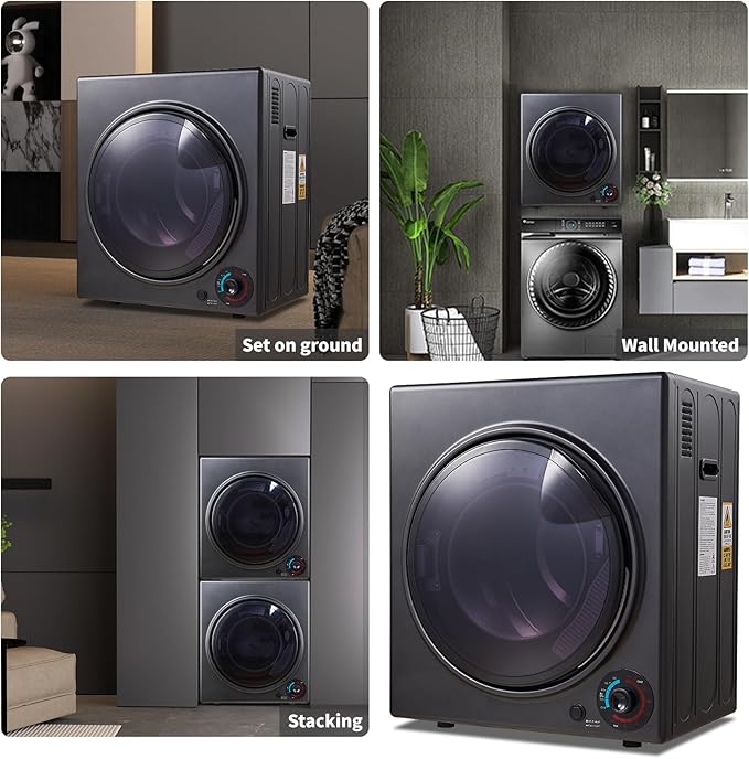 CTT 3.5 cu.ft Portable Dryer for Apartments,1500W Compact Dryer with 4 Drying Modes,120V Electric Dryers for Laundry, Apartments, RVs, Dorms, Black