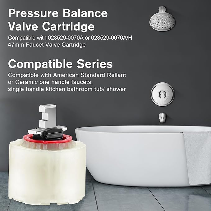 Enhon 1 Pack Shower Faucet Cartridge Compatible with 023529-0070A, Compatible with American Standard Single handle kitchen bathroom Tub/Shower, 47 MM with Seals, Kitchen Ceramic Faucets Cartridge