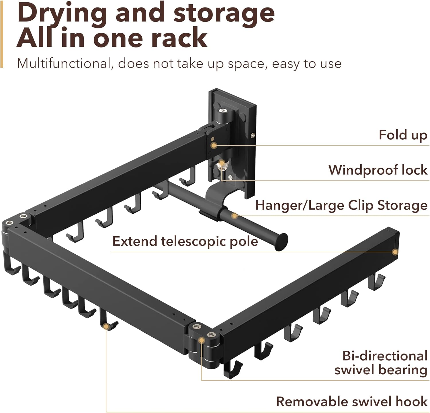 Wall Mounted Clothes Hanger,Clothes Drying Rack,Laundry Drying Rack,Drying Rack Clothing,Laundry Hanger Rack,Retractable Dryer Racks,Collapsible, Aluminum,can be Fold Upward & Left & Right